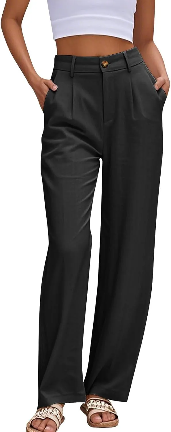 Dress Pants Women Summer Wide Leg Linen Pants Business Casual Office Work Pant Trendy Palazzo Pant 2025