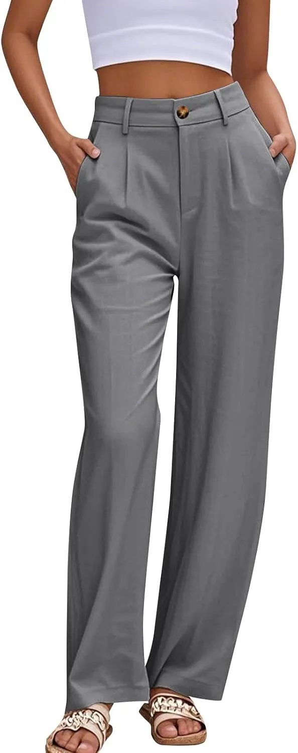 Dress Pants Women Summer Wide Leg Linen Pants Business Casual Office Work Pant Trendy Palazzo Pant 2025