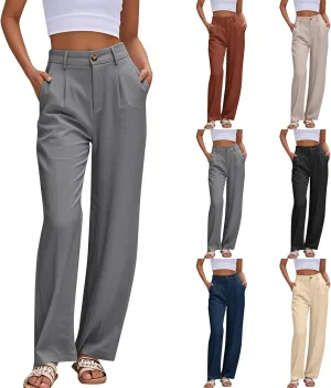 Dress Pants Women Summer Wide Leg Linen Pants Business Casual Office Work Pant Trendy Palazzo Pant 2025