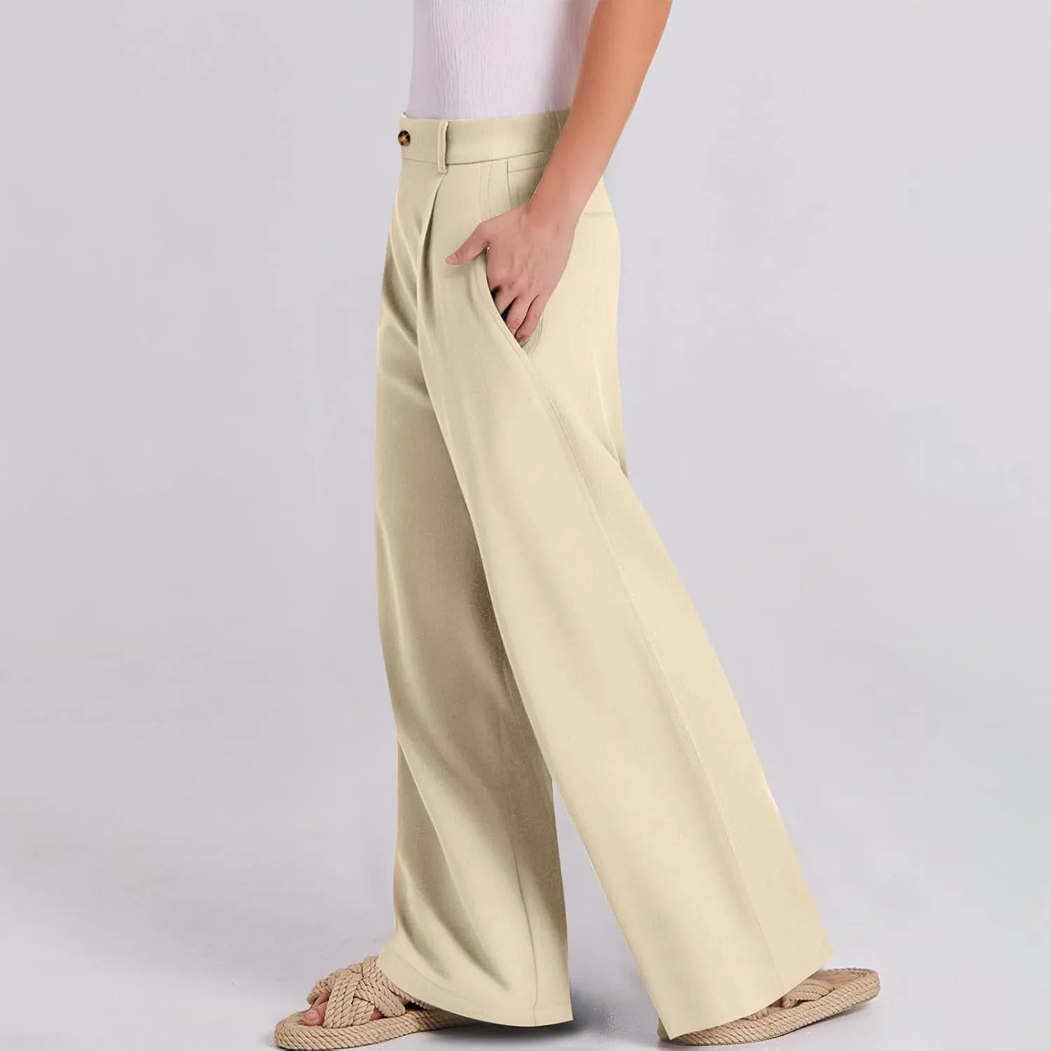 Dress Pants Women Summer Wide Leg Linen Pants Business Casual Office Work Pant Trendy Palazzo Pant 2025