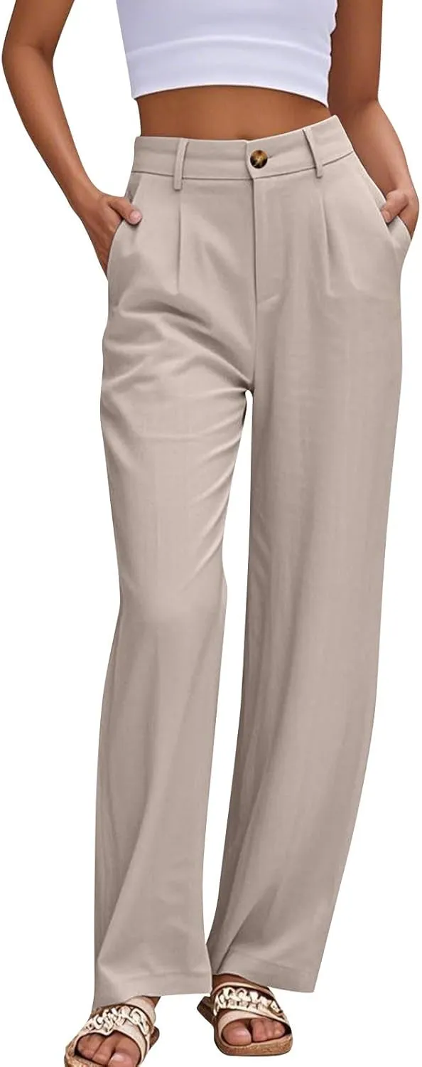 Dress Pants Women Summer Wide Leg Linen Pants Business Casual Office Work Pant Trendy Palazzo Pant 2025