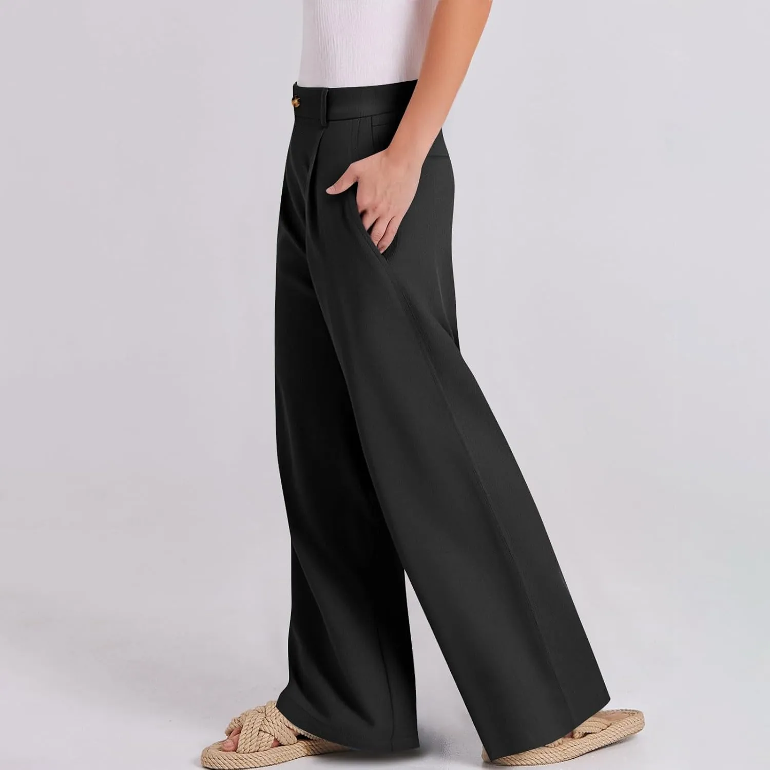 Dress Pants Women Summer Wide Leg Linen Pants Business Casual Office Work Pant Trendy Palazzo Pant 2025