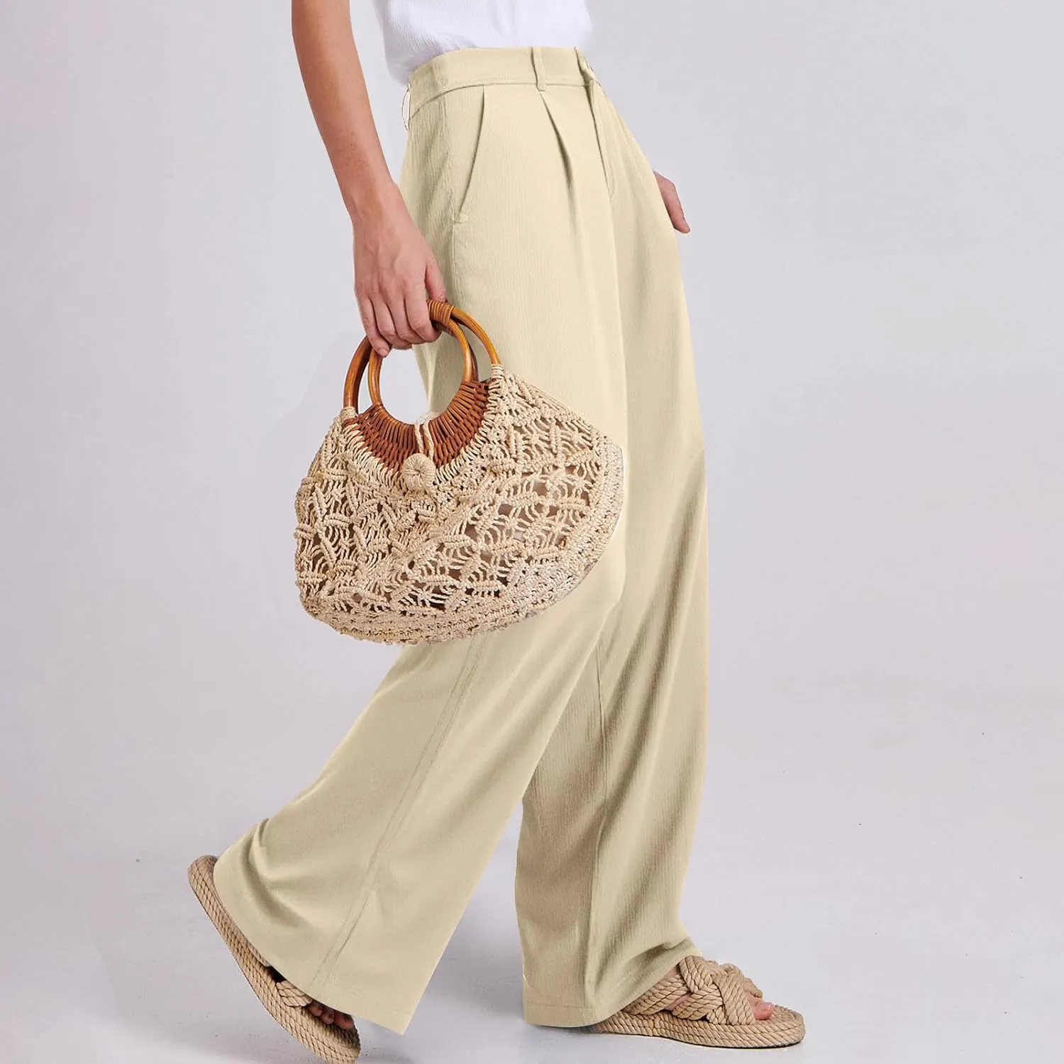 Dress Pants Women Summer Wide Leg Linen Pants Business Casual Office Work Pant Trendy Palazzo Pant 2025