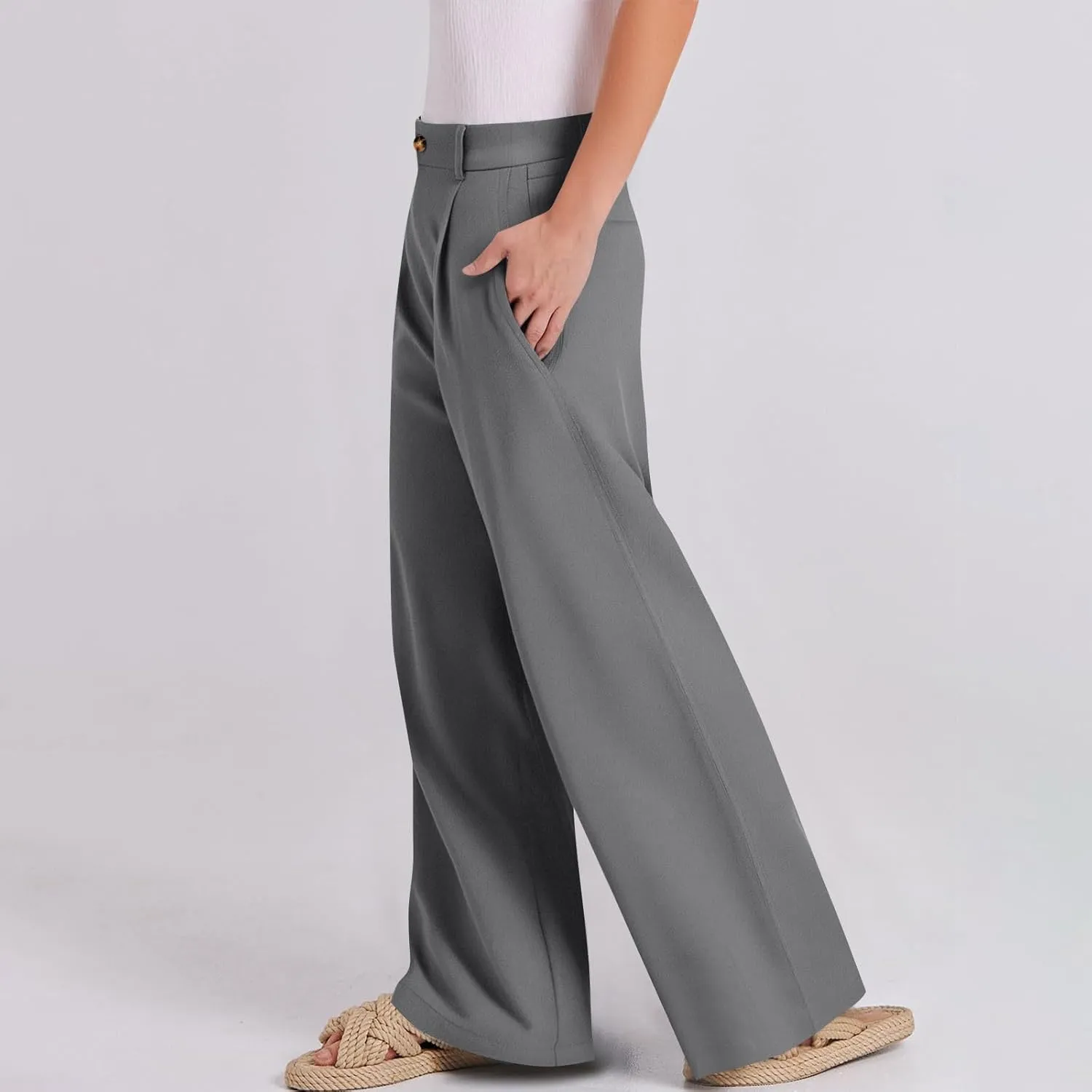 Dress Pants Women Summer Wide Leg Linen Pants Business Casual Office Work Pant Trendy Palazzo Pant 2025