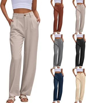 Dress Pants Women Summer Wide Leg Linen Pants Business Casual Office Work Pant Trendy Palazzo Pant 2025