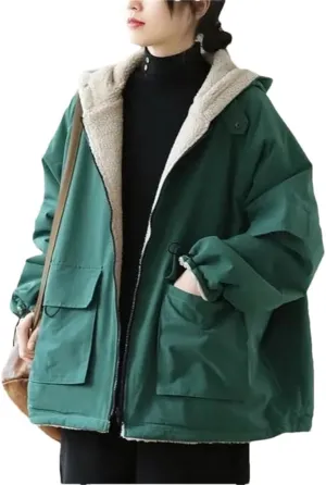 Dvbfufv Women Loose Casual Hooded Coat Women's Autumn Winter Cotton-Padded Jacket Female Jacket