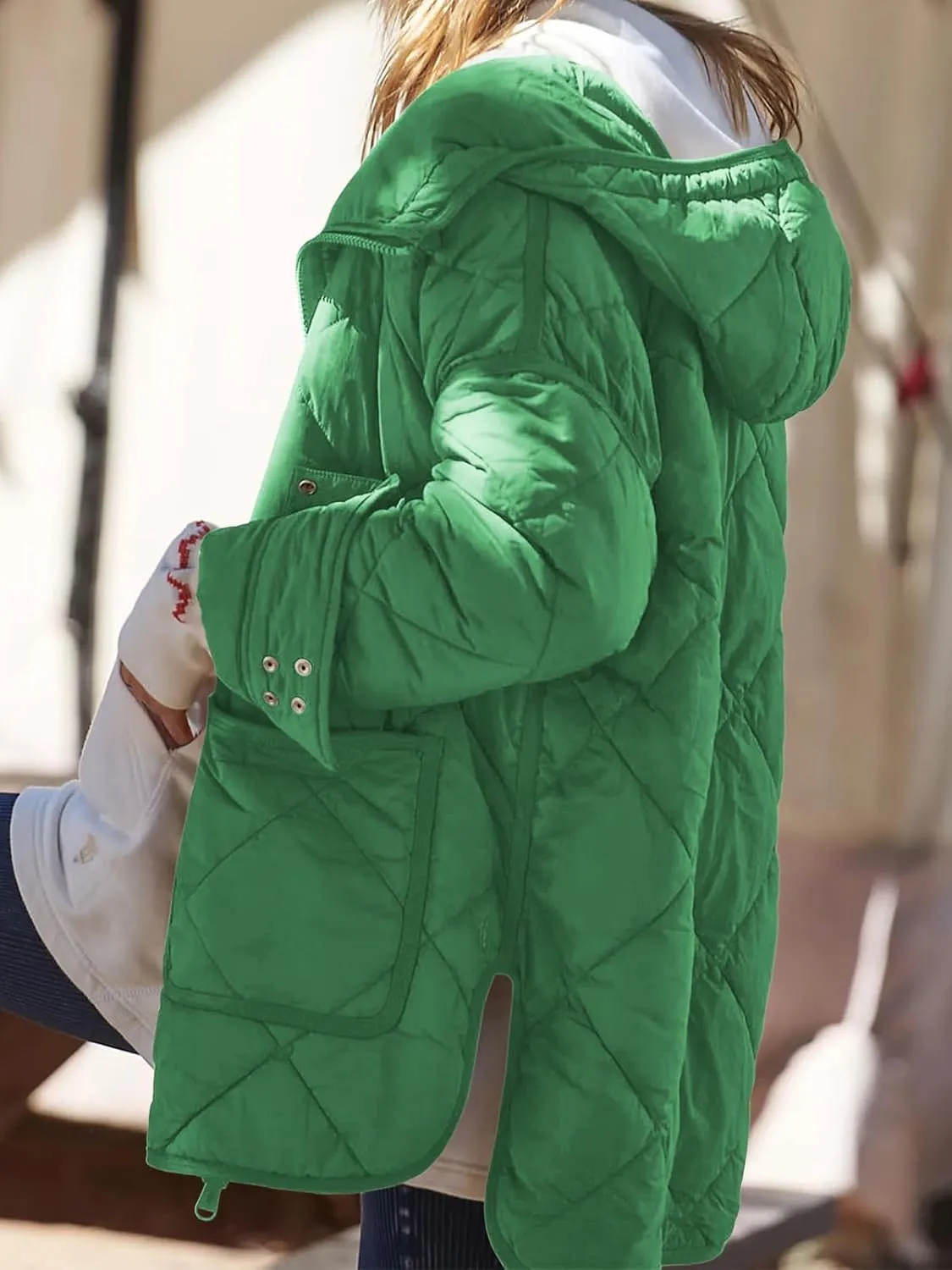 Dyexces Womens Quilted Puffer Jacket Hooded Long Sleeve Zip Up Winter Coat Lightweight Warm Jackets with Pockets