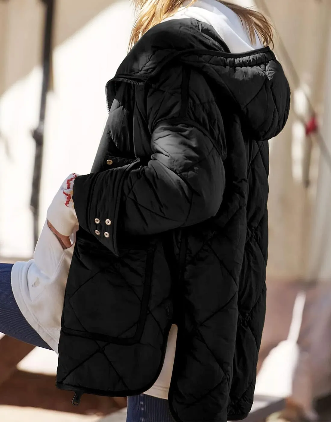 Dyexces Womens Quilted Puffer Jacket Hooded Long Sleeve Zip Up Winter Coat Lightweight Warm Jackets with Pockets