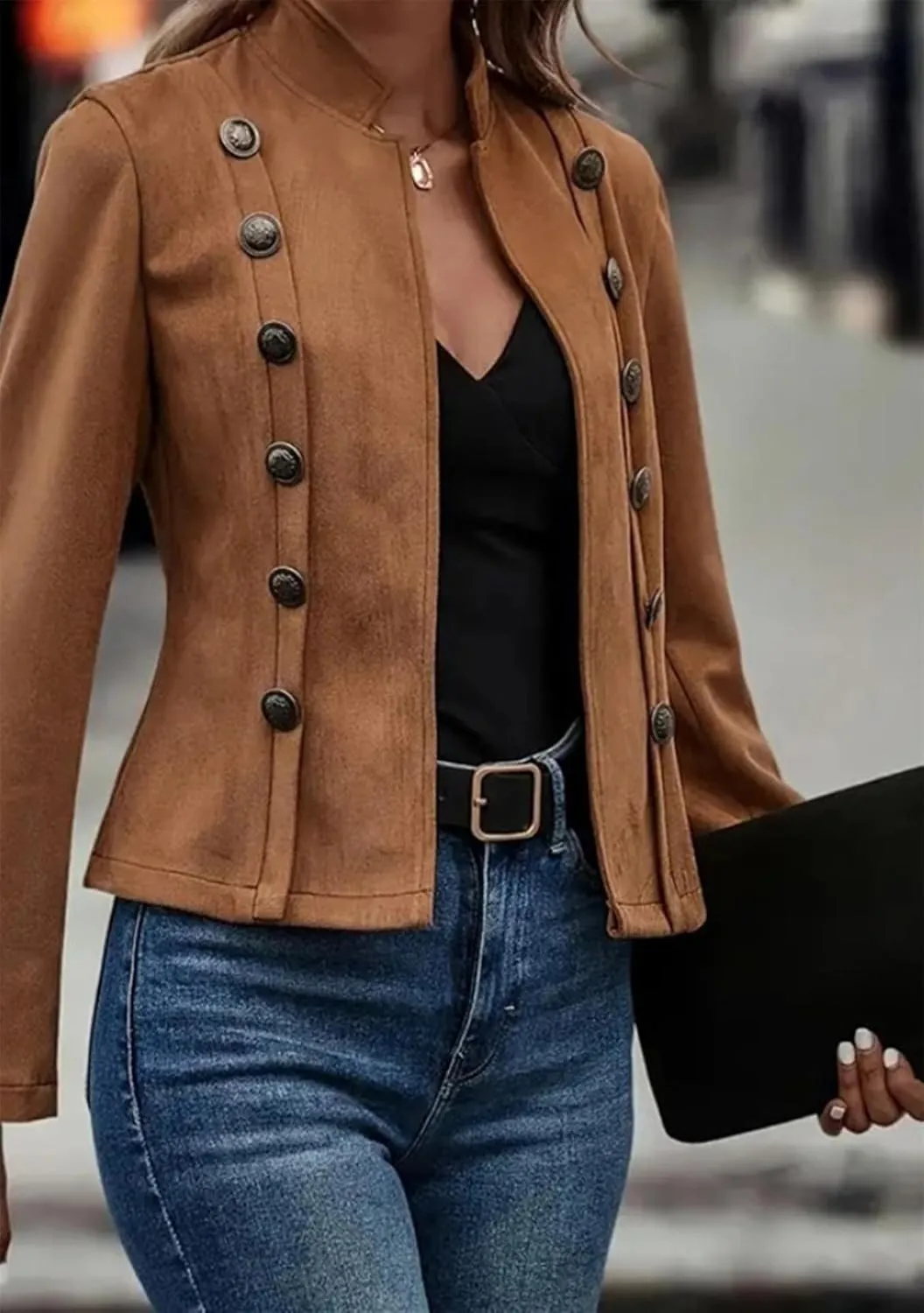 EFOFEI Women's Business Lightweight Jacket Double Breasted Blazer Semi Formal Trendy Coat