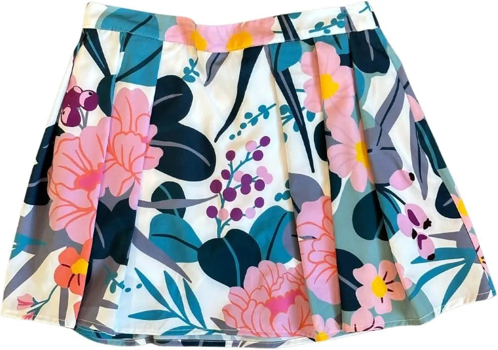 Ellie Day Women's Floral Print Athletic Skort with Pleats for Golf, or Tennis. Made in The USA of Recycled Materials