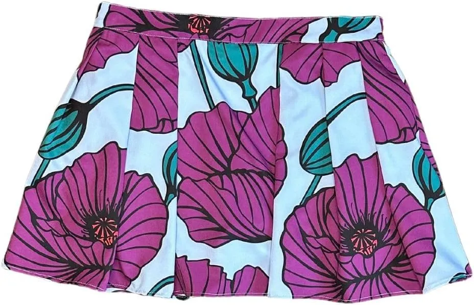 Ellie Day Women's Floral Print Athletic Skort with Pleats for Golf, or Tennis. Made in The USA of Recycled Materials