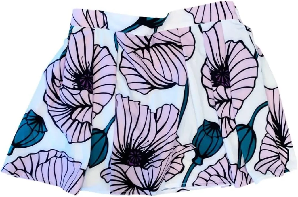 Ellie Day Women's Floral Print Athletic Skort with Pleats for Golf, or Tennis. Made in The USA of Recycled Materials