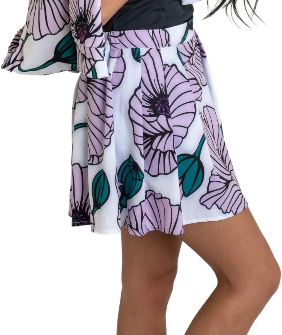Ellie Day Women's Floral Print Athletic Skort with Pleats for Golf, or Tennis. Made in The USA of Recycled Materials