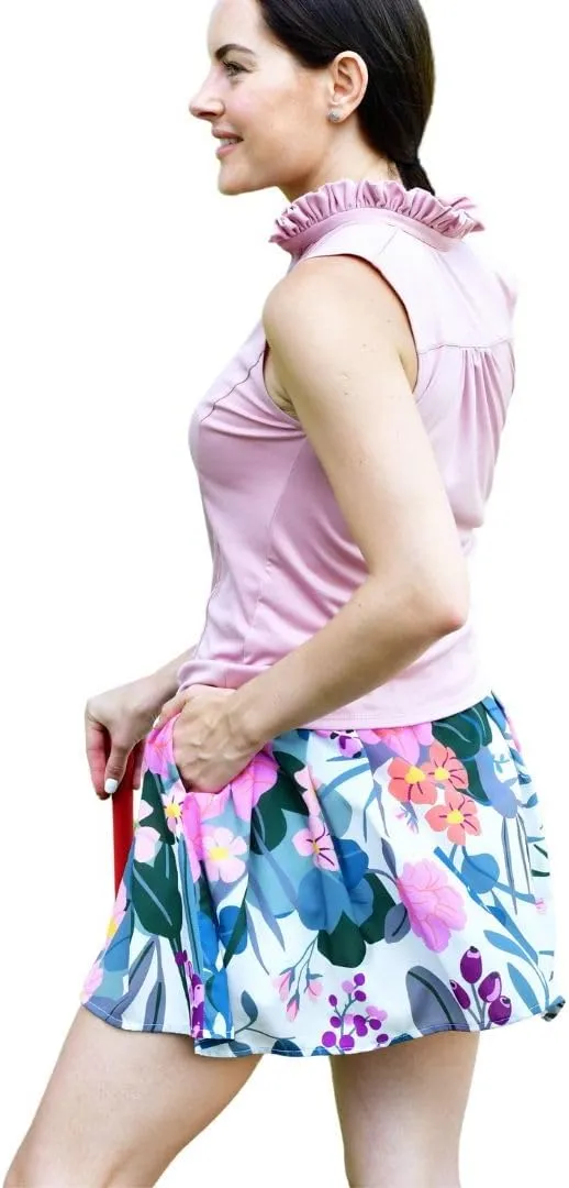 Ellie Day Women's Floral Print Athletic Skort with Pleats for Golf, or Tennis. Made in The USA of Recycled Materials