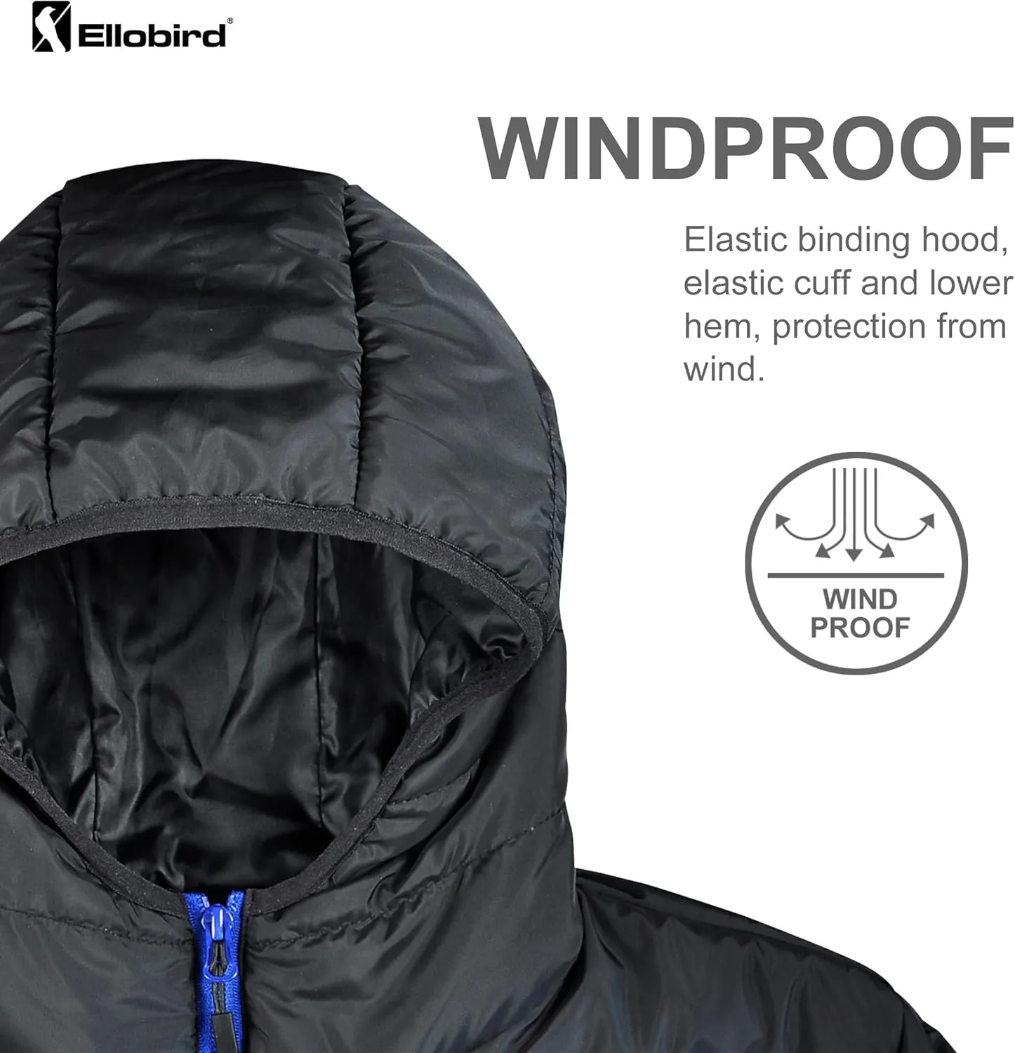 Ellobird Mens Puffer Coat Men Lightweight Winter Coats Jacket Hood Packable