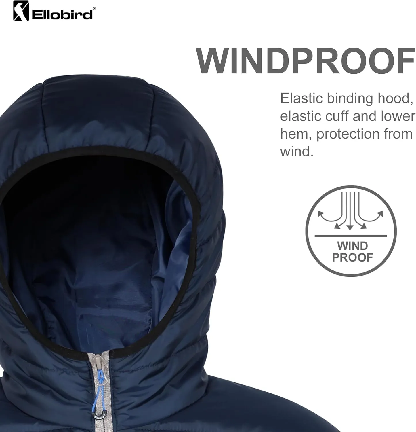 Ellobird Mens Puffer Coat Men Lightweight Winter Coats Jacket Hood Packable