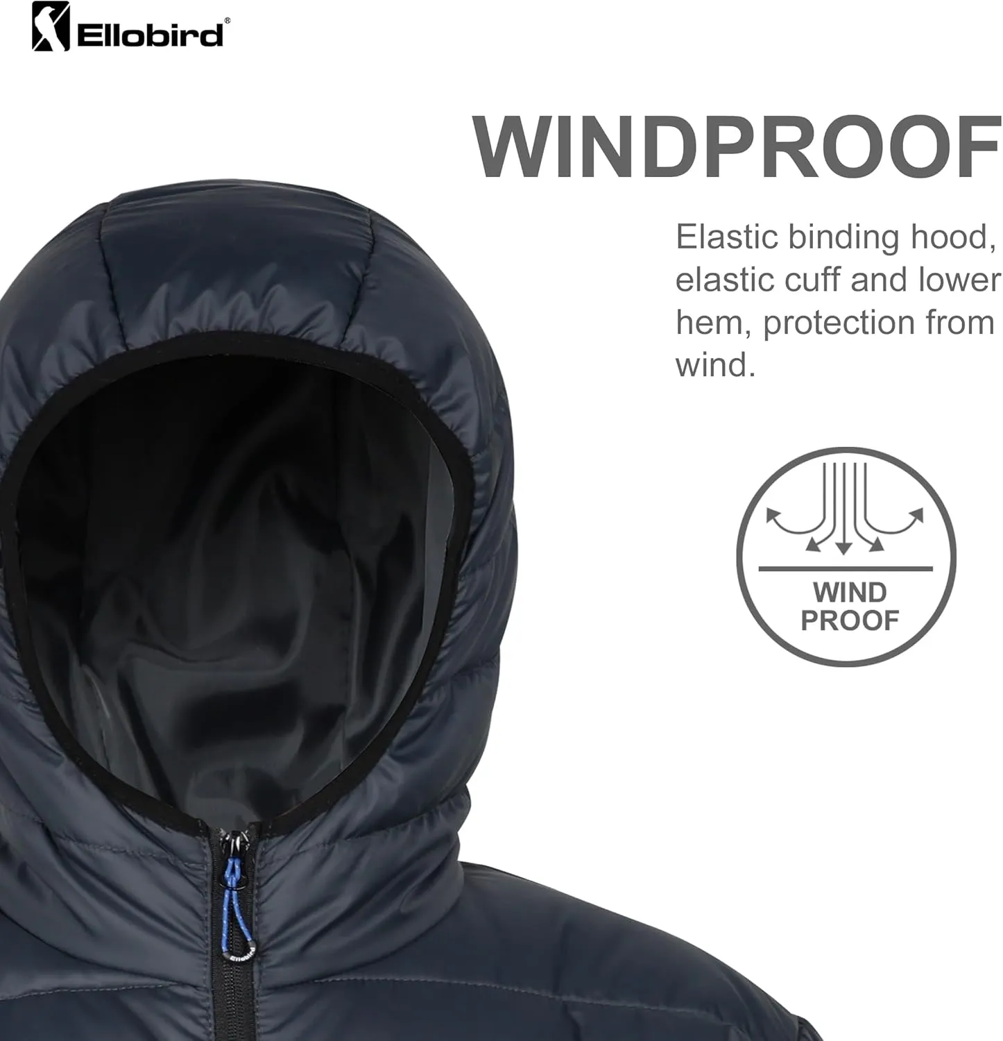 Ellobird Mens Puffer Coat Men Lightweight Winter Coats Jacket Hood Packable