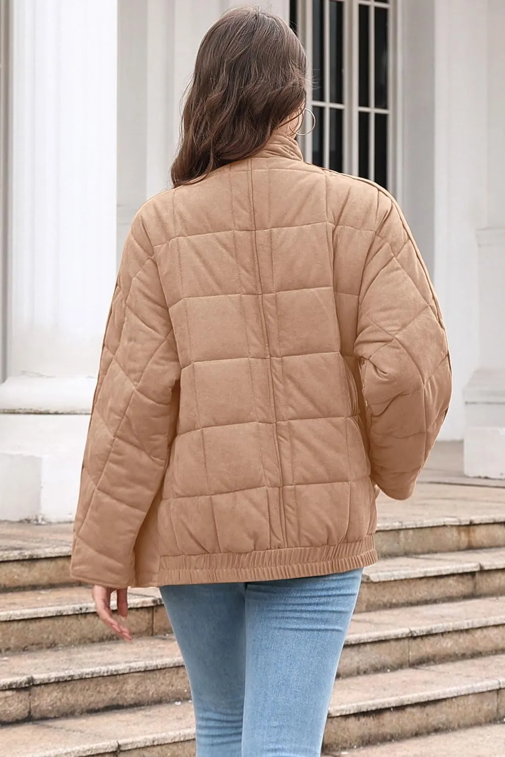 ETCYY Women's Causal Lightweight Quilted Jackets Long Sleeve Oversized Warm Winter Zip Up Coat with Pockets