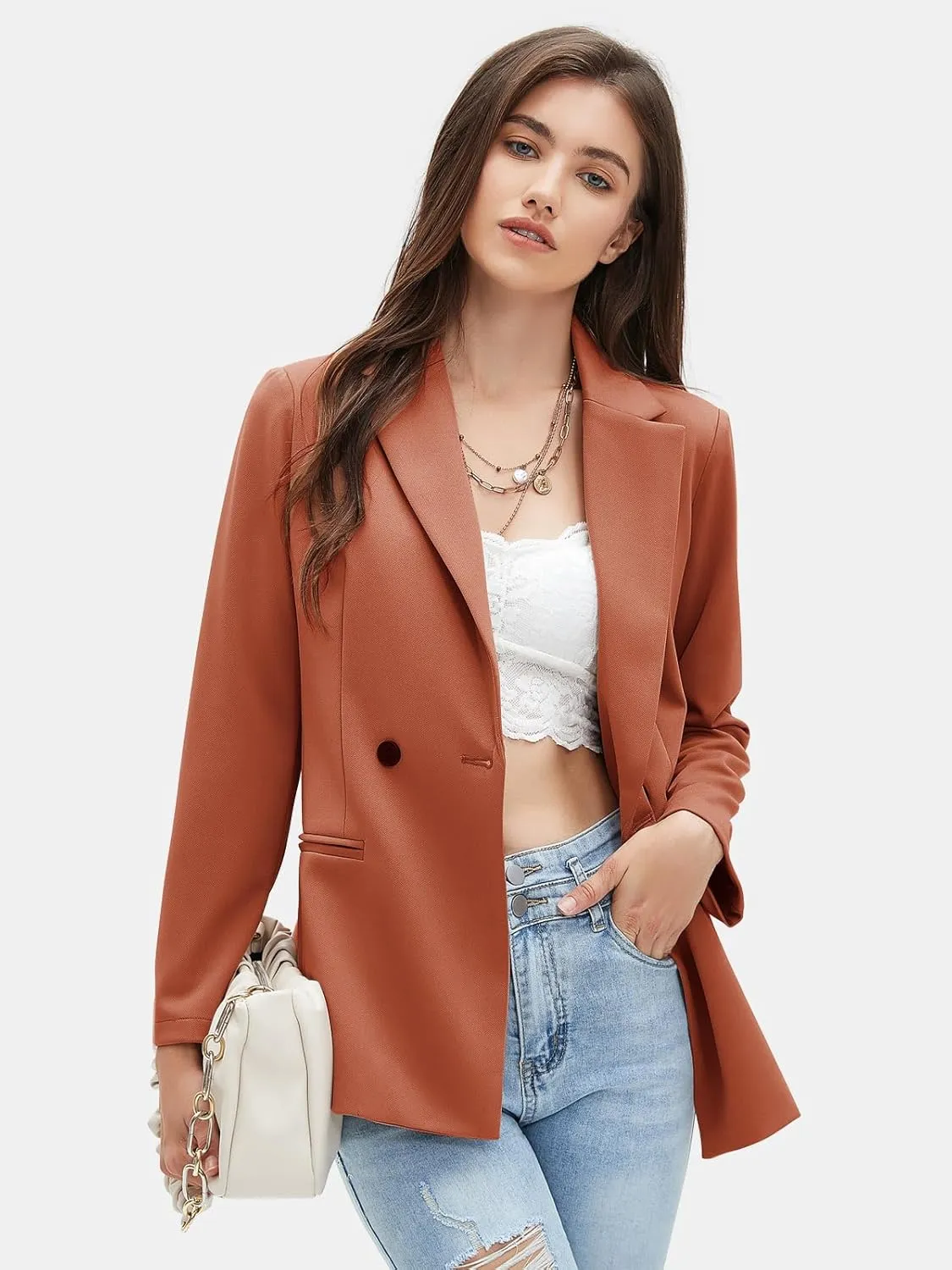 EXLURA Women's Business Casual Blazers Lightweight Long Sleeve Knit Lapel Loose Fit Work Office Suit Jackets with Pocket 2025