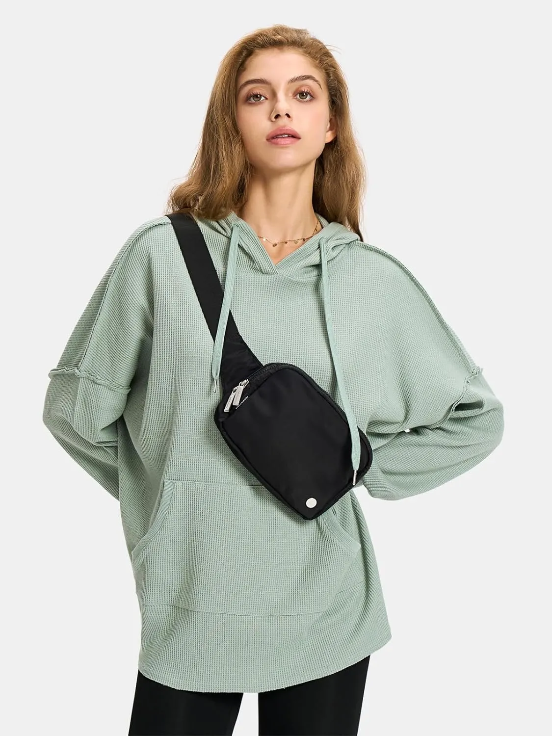 EXLURA Womens Oversized Waffle Hoodies Drawstring Lightweight Plus Size Pullover Sweatshirt with Pocket 2024 Trendy Outfits