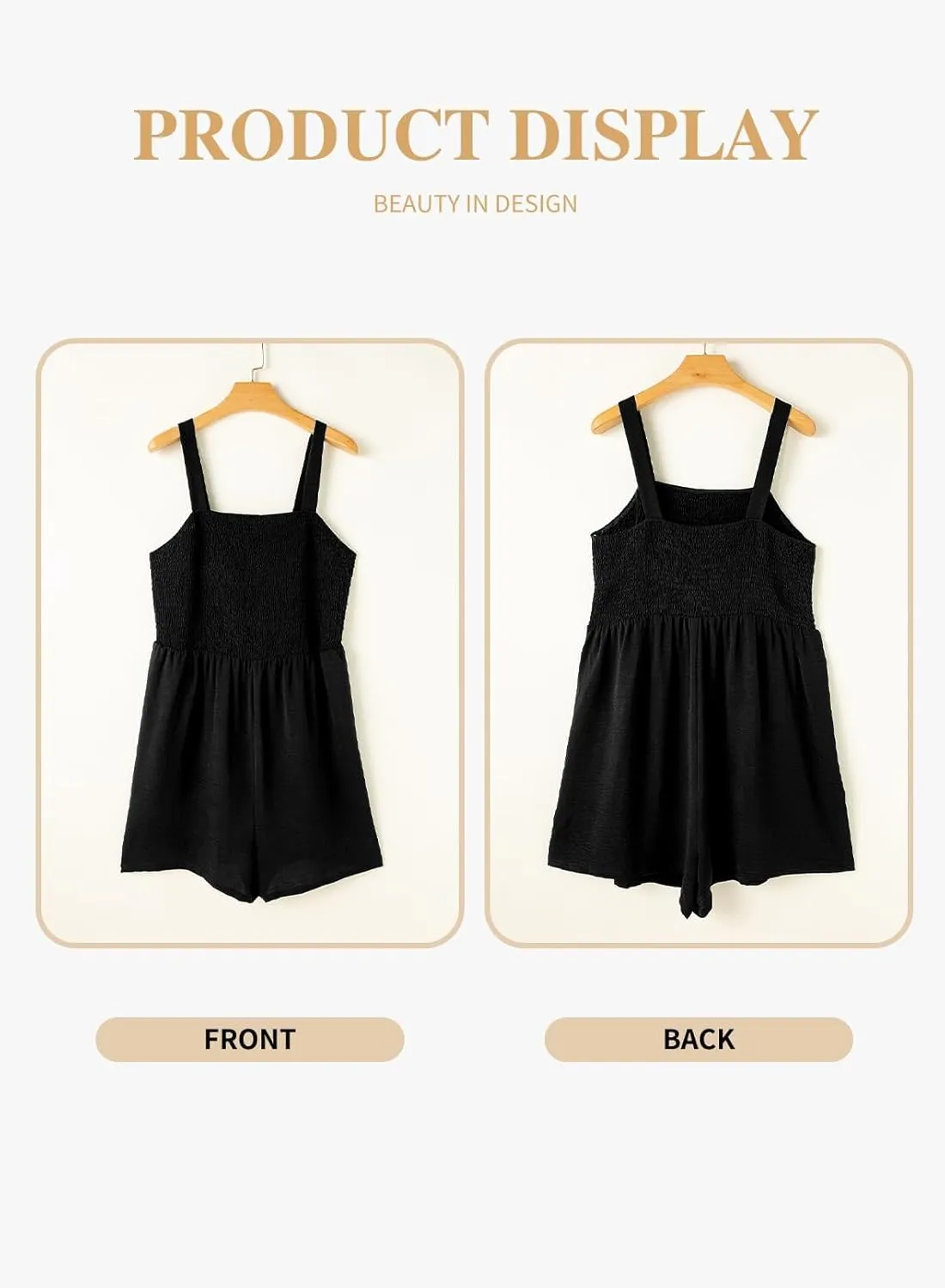 Eytino Plus Size Jumpsuits for Women Loose Summer Smocked Square Neck Sleeveless Short Rompers with Pockets(1X-5X)