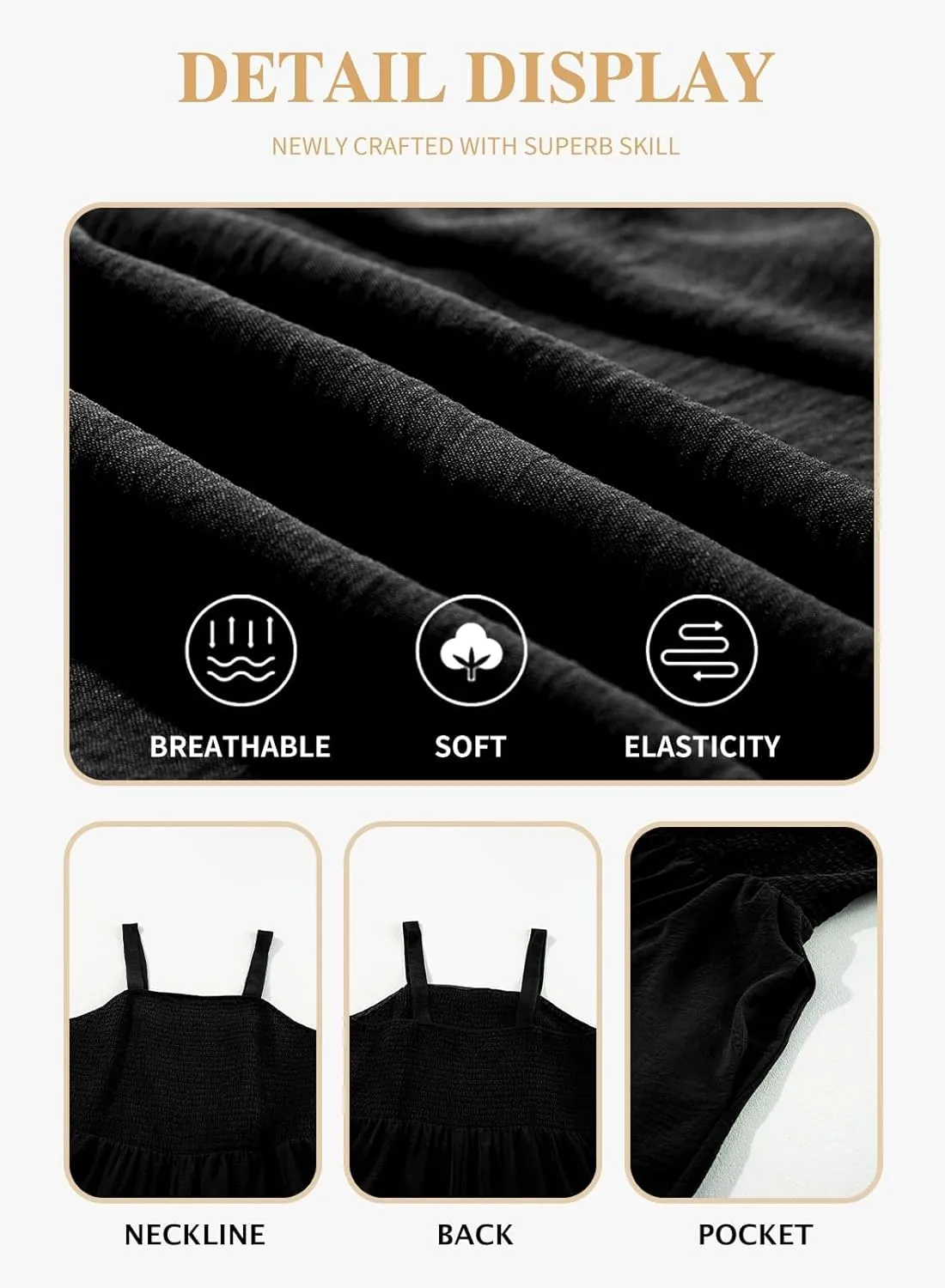 Eytino Plus Size Jumpsuits for Women Loose Summer Smocked Square Neck Sleeveless Short Rompers with Pockets(1X-5X)