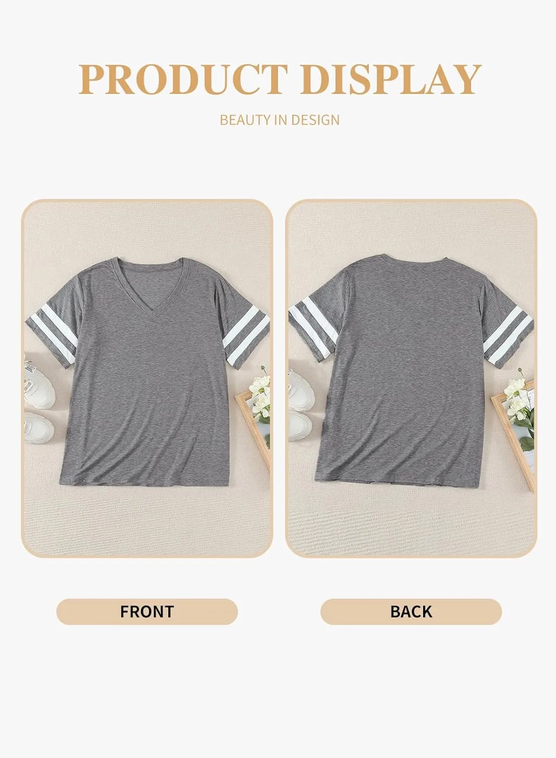 Eytino Women Plus Size Tops V Neck Short Sleeve Striped Causal Loose Blouse Shirts with Pocket(1X-5X)