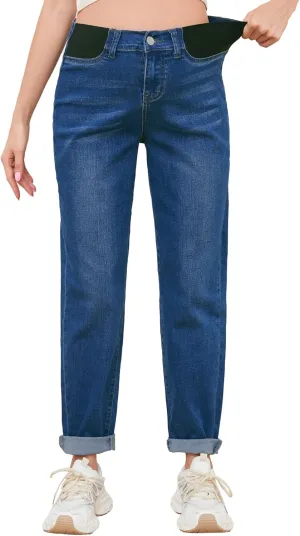 FABRACK Women's Maternity Jeans Mid-Rise Stretchy Boyfriend Jeans Under Belly Pregnancy Denim Pants with Elastic Inset Panel