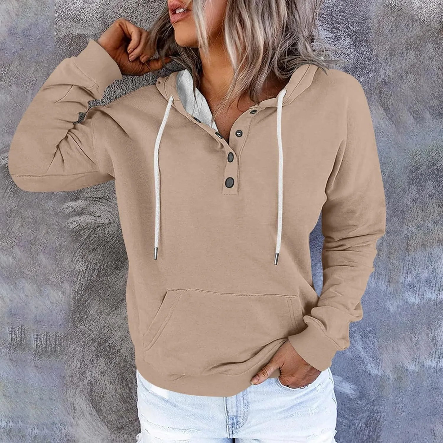 Fall Outfits for Women 2025 Y2k Hoodies Solid Button Down Long Sleeve Hooded Sweatshirts Pullover Tops with Pocket