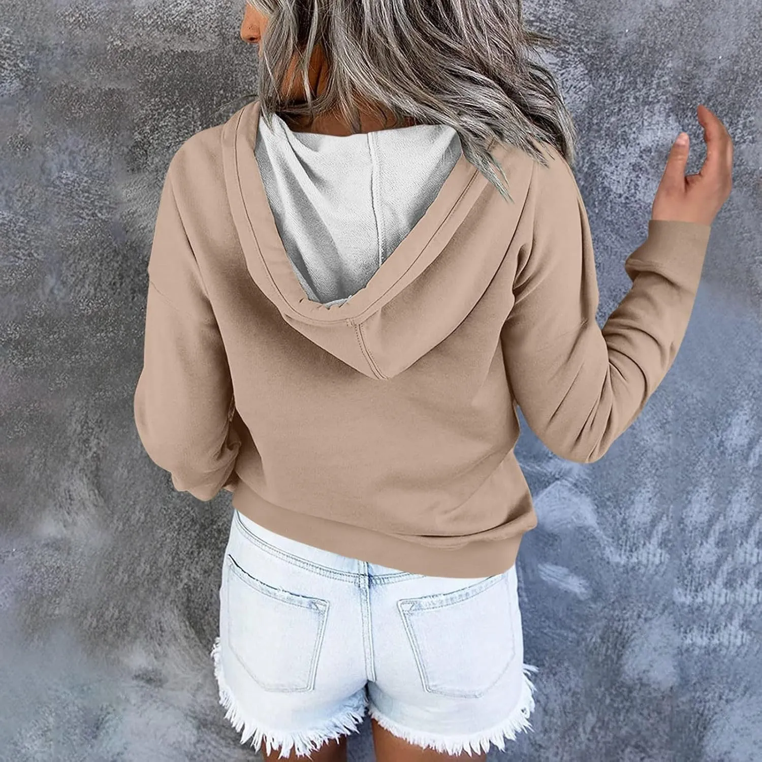 Fall Outfits for Women 2025 Y2k Hoodies Solid Button Down Long Sleeve Hooded Sweatshirts Pullover Tops with Pocket