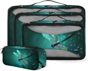 Fantasy Dragonfly Art Painting Packing Cubes 4 Pack Travel Packing Bags Individual Carry on Suitcases Underwear Luggage Mesh Organizer Packing Cubes Set for Travel Bag Backpack
