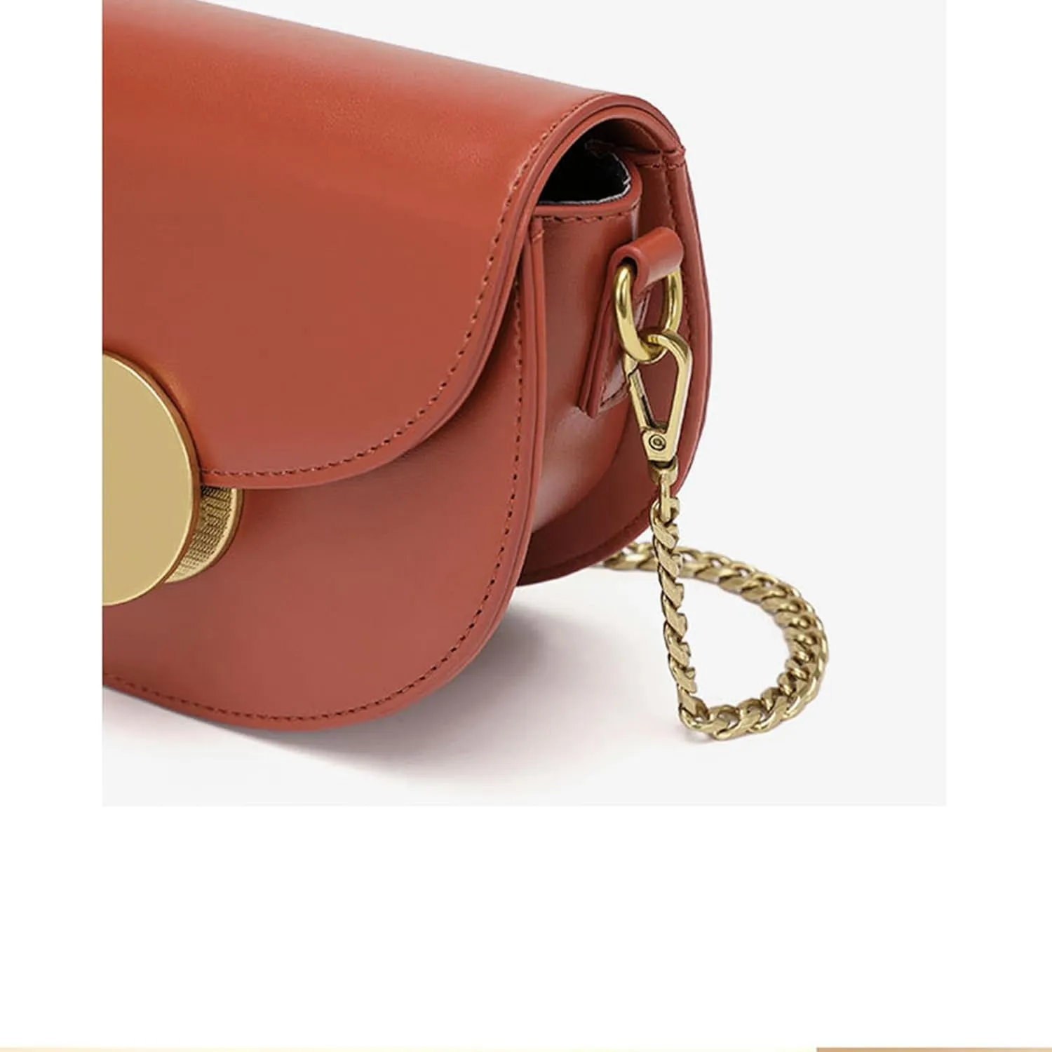 Fashion chain Cross-body bags for women,Minimalist Single-shoulder bag,half circle saddle bag,Vegan Leather small purse.