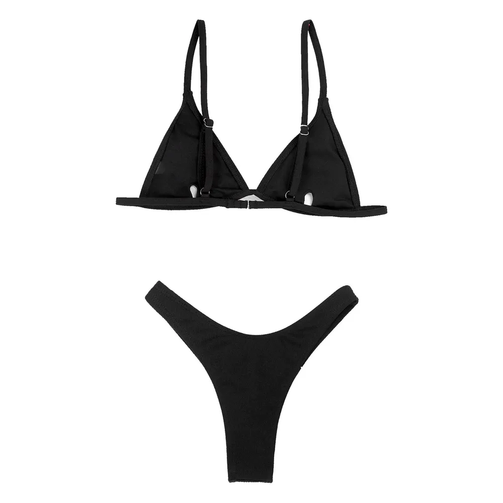 Fashion Women's Bikini Set with Print / Black Two Piece Swimsuits / Adjustable Strap Bra Top