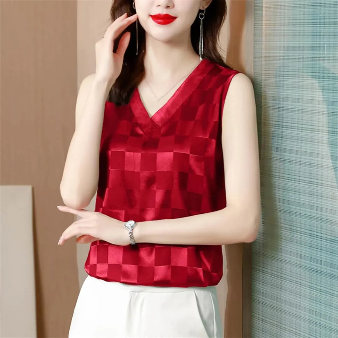 Fashion Women's Summer Camisole Sleeveless V-Neck Casual Satin Woman Clothes