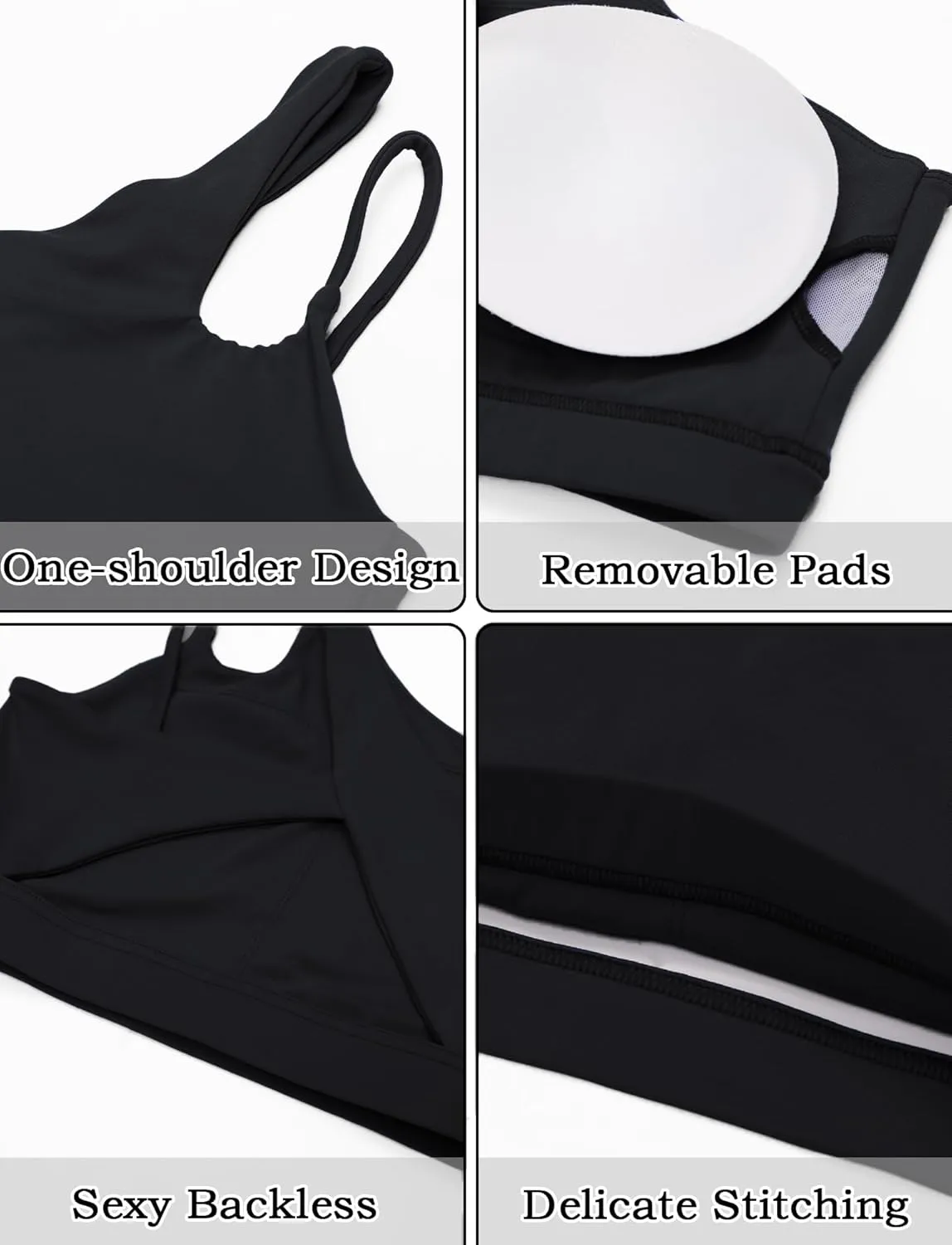FEOYA One Shoulder Double Strap Sports Bra for Women Asymmetrical Padded Workout Yoga Bra