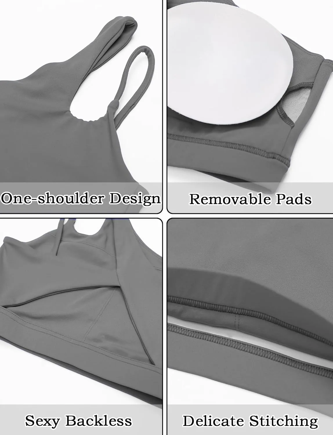 FEOYA One Shoulder Double Strap Sports Bra for Women Asymmetrical Padded Workout Yoga Bra