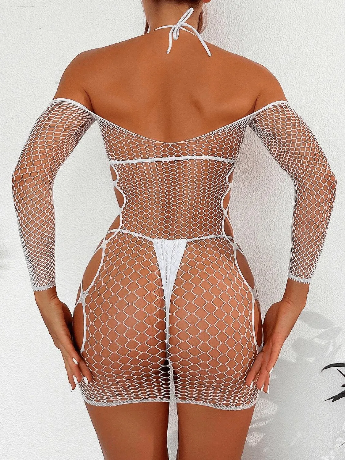 Fishnet Off Shoulder Dress Black
