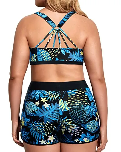 Flattering Athletic Swimwear Women's Plus Size Tankini Swimsuits with Boy Shorts