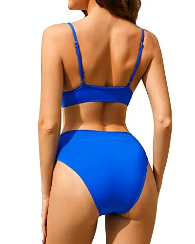 Flattering High Waisted Bikini Set Two Piece Triangle Bathing Suits-Royal Blue