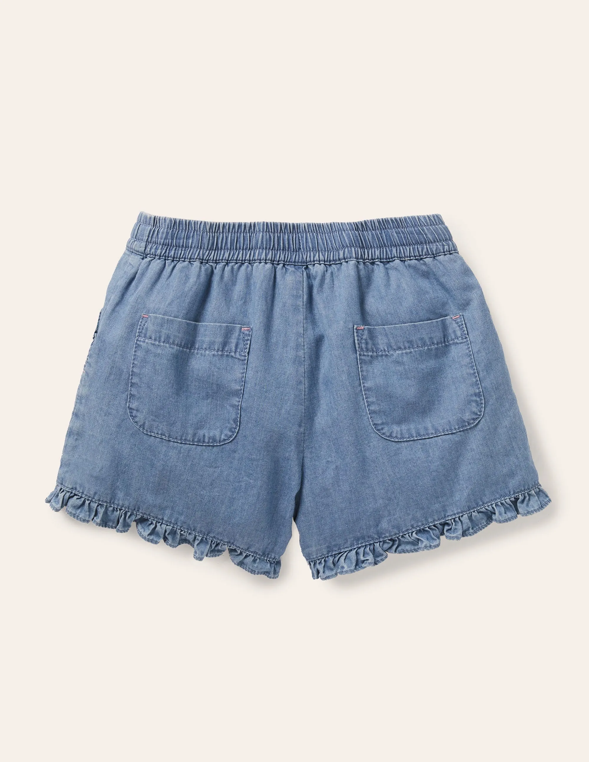Frill Hem Shorts-Chambray