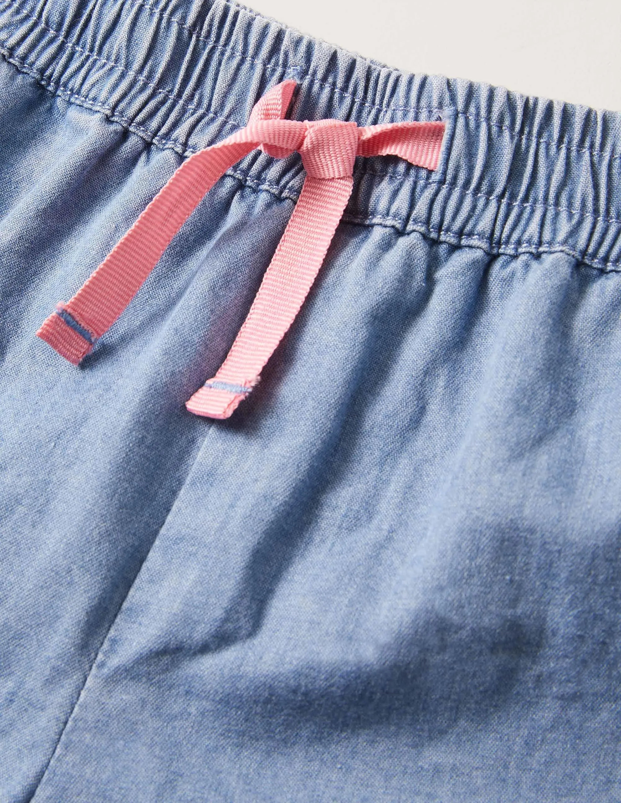 Frill Hem Shorts-Chambray