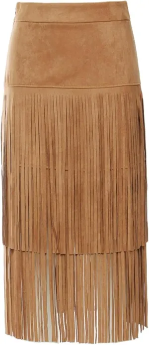 Fringe Midi High Waist Layered Tassel Suede Cowboy Bodycon Pencil Cozy Trendy Casual Skirts
