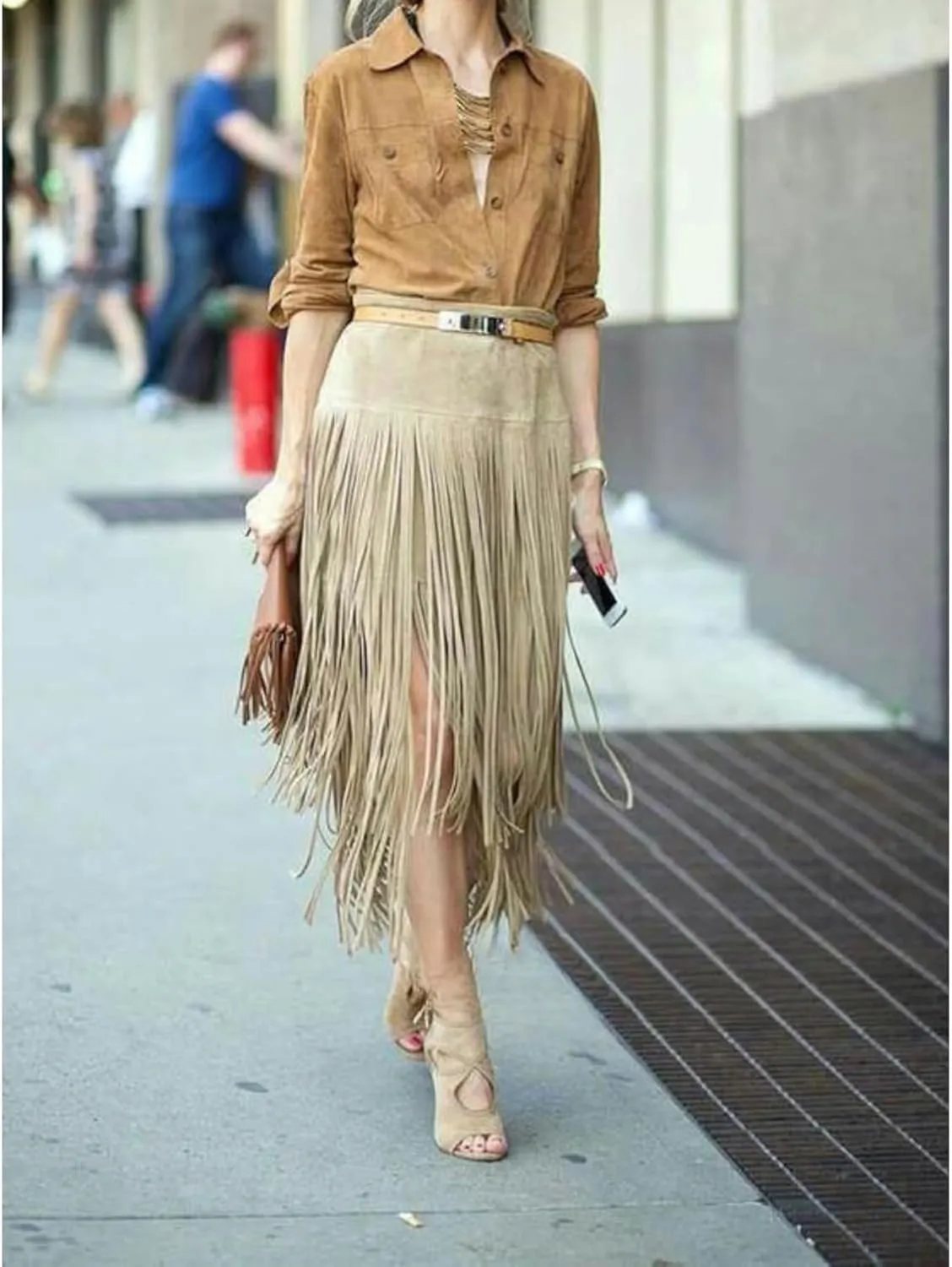 Fringe Midi High Waist Layered Tassel Suede Cowboy Bodycon Pencil Cozy Trendy Casual Skirts