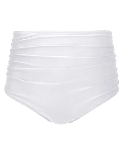 Full Coverage High Waisted Bikini Shirred Tankinis Brief-White