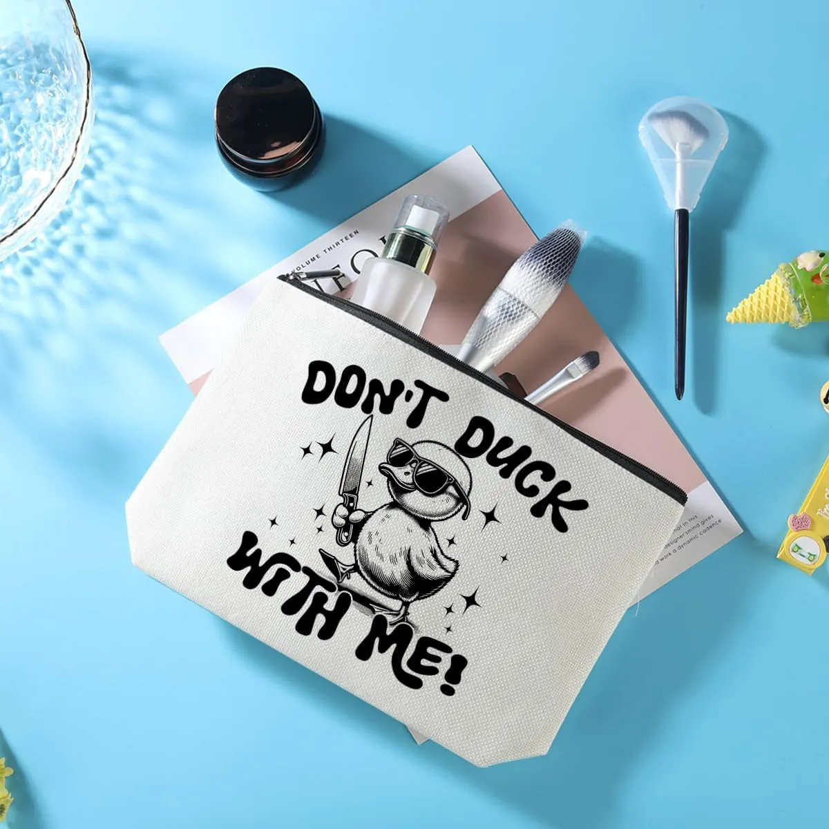 Funny Duck Pun Makeup Bag Sarcastic Animal Adult Humor Cosmetic Bag Novelty Gifts Funny Gifts for Women Duck Lovers Best Friends Bestie Sisters Christmas Birthday Gifts Travel Toiletry Bag