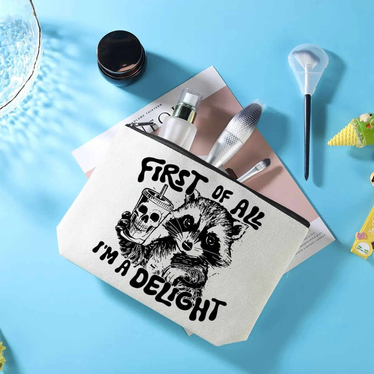 Funny Raccoon Makeup Bag Sarcastic Animal Humor Cosmetic Bag Raccoon Stuff Raccoon Gifts Funny Gifts for Women Raccoon Lovers Friends Coworkers Sisters Christmas Birthday Gifts Travel Toiletry Bag