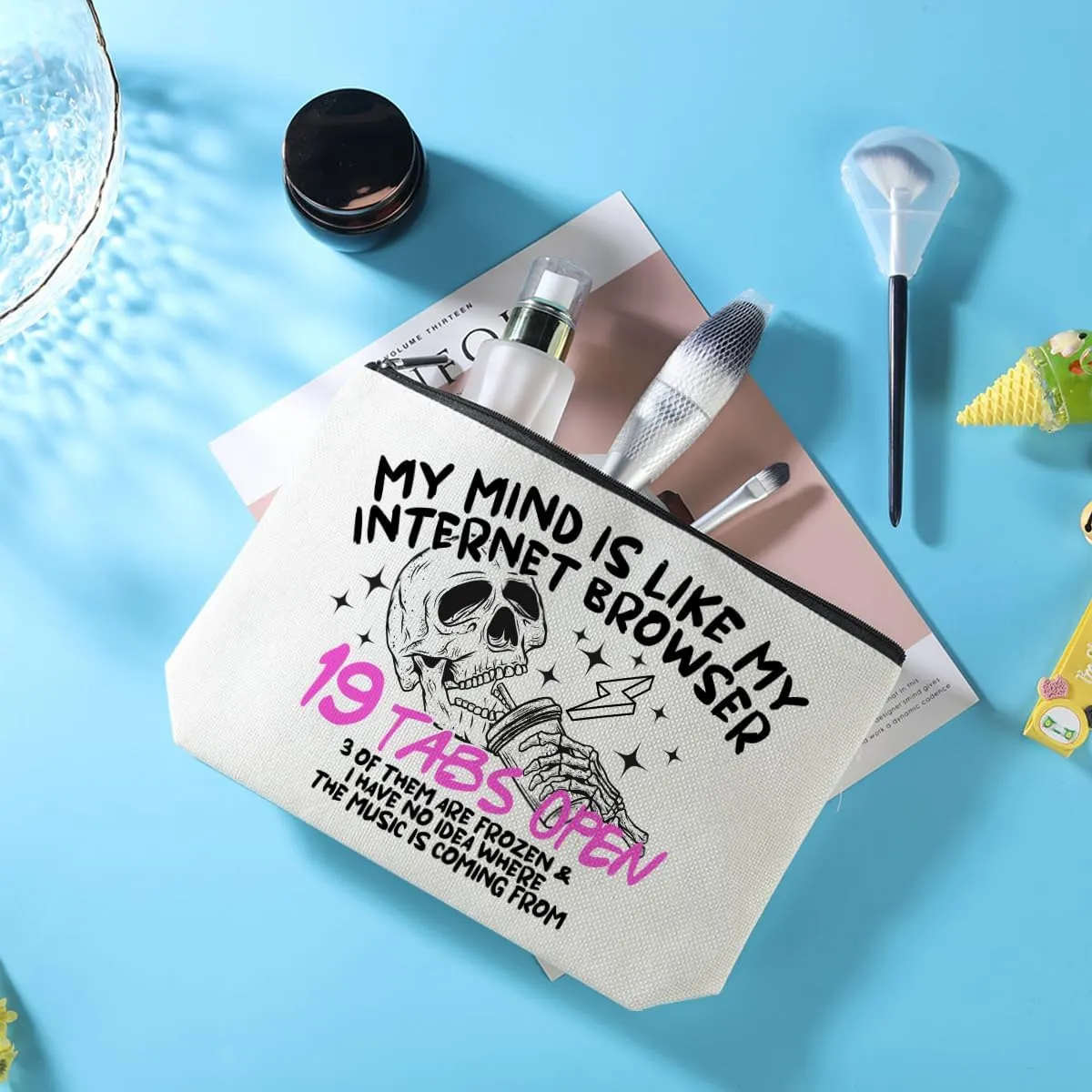 Funny Skeleton Makeup Bag Sarcastic Skull Adult Humor Cosmetic Bag Novelty Gifts Funny Gifts for Women Coffee Lovers Best Friends Coworkers Sisters Christmas Birthday Gifts Travel Toiletry Bag