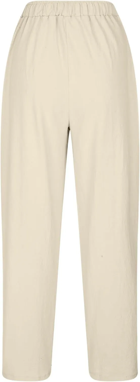 FZYLQY 2025 Summer Straight Leg Linen Pants for Women Lightweight Beach Pants Trendy Lounge Pants Comfy Trousers with Pockets