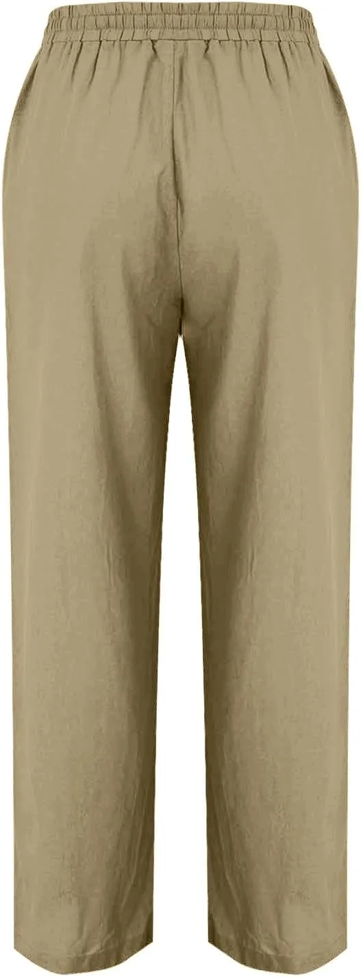 FZYLQY Womens Linen Pants 2025 Summer High Waisted Drawstring Lounge Trousers Beach Straight Wide Leg Palazzo Joggers