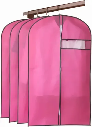 Garment Bags for Hanging Clothes, Set of 4 Garment Bag with Zipper, Suit Bags with Clear Window, for Dresses, Coats, Uniforms(Pink,35.4in/90cm)